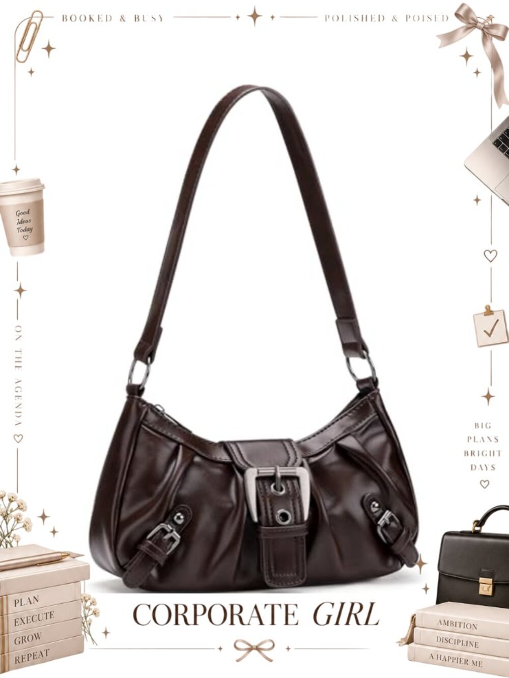 Vegan Leather Hobo Shoulder Bag Zip Clutch Tote Purse